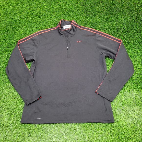 NIKE Fit-Dry 1/4 Zip Track Jacket Large 23x28 Black Red - Picture 1 of 14